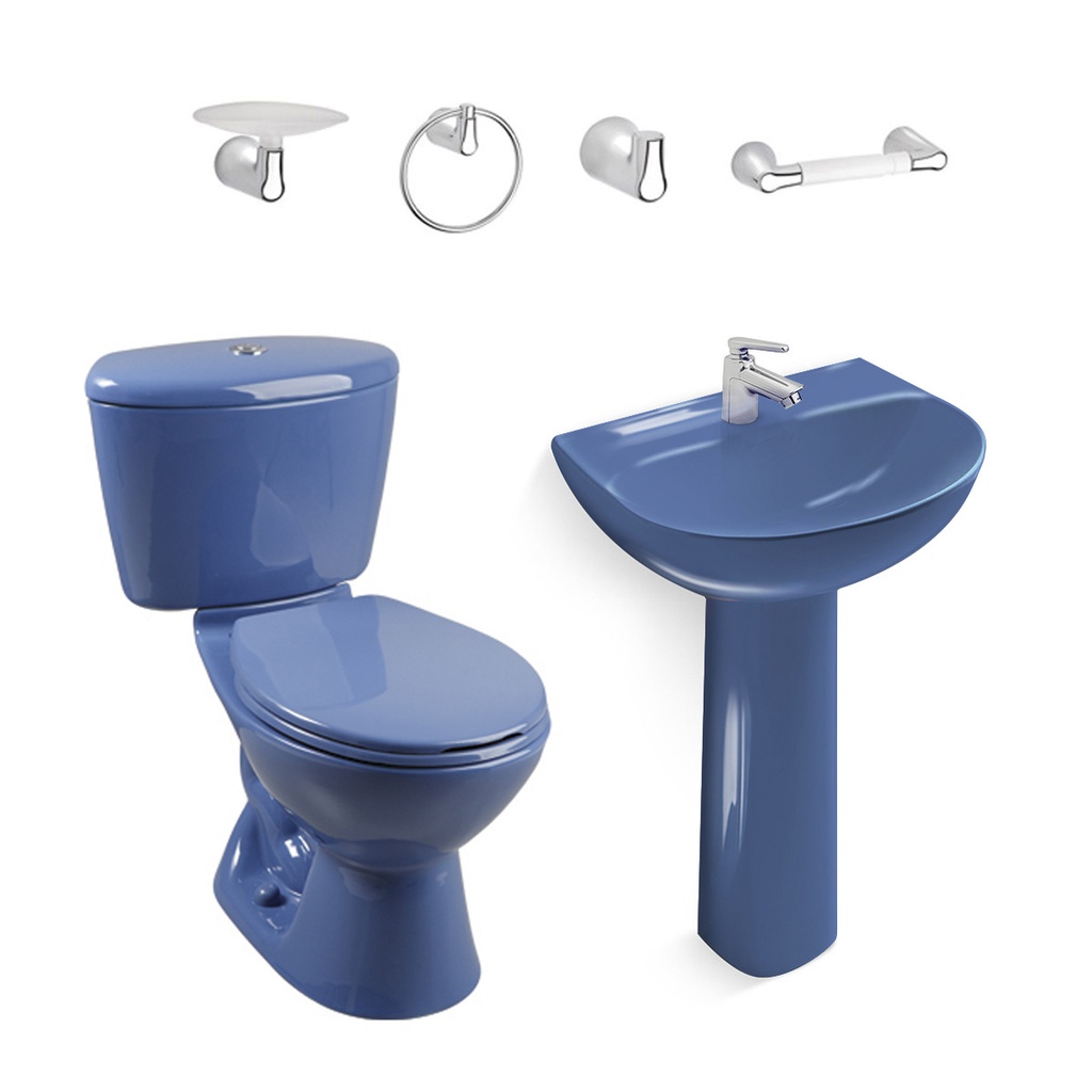 COMBO SANITARIO MANANTIAL CON PEDESTAL AZUL CONP. CORONA
