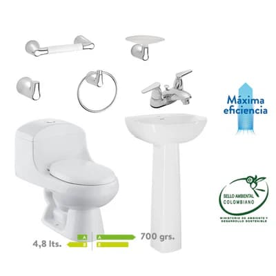 [PCP010] COMBO SANITARIO MONTECARLO SINGLE BLANCO REDOND CORONA