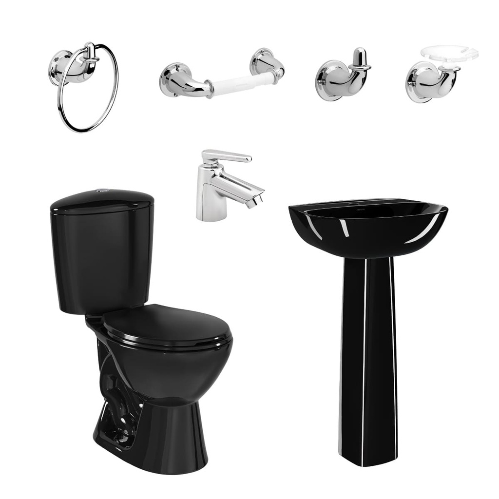 [PCP011] COMBO SANITARIO MANANTIAL CON PEDESTAL NEGRO CORONA