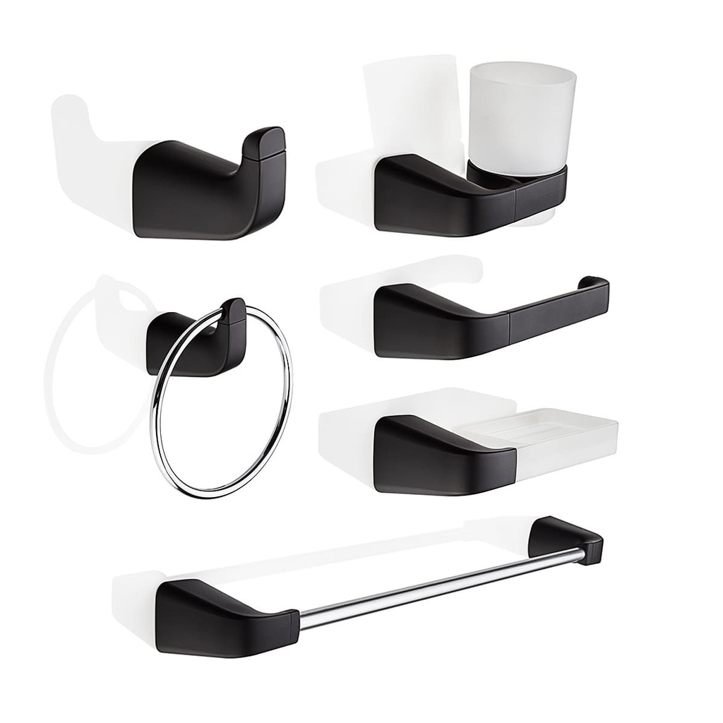 [GA6014] ACCESORIOS DE BAÑO CASCADE MATEBLACK 6PIEZAS CORONA