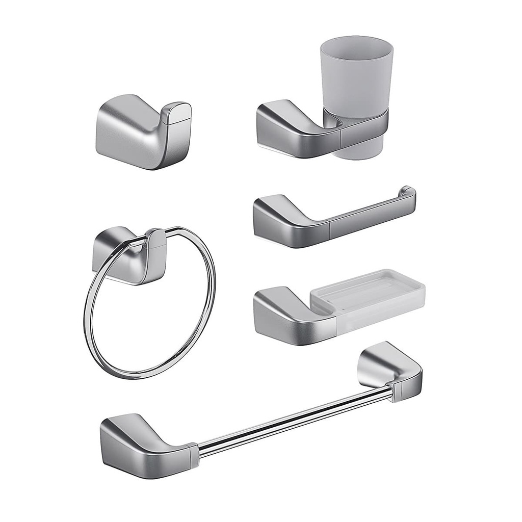 [GA6020] ACCESORIOS DE BAÑO CASCADE TITANIO 6PIEZAS CORONA