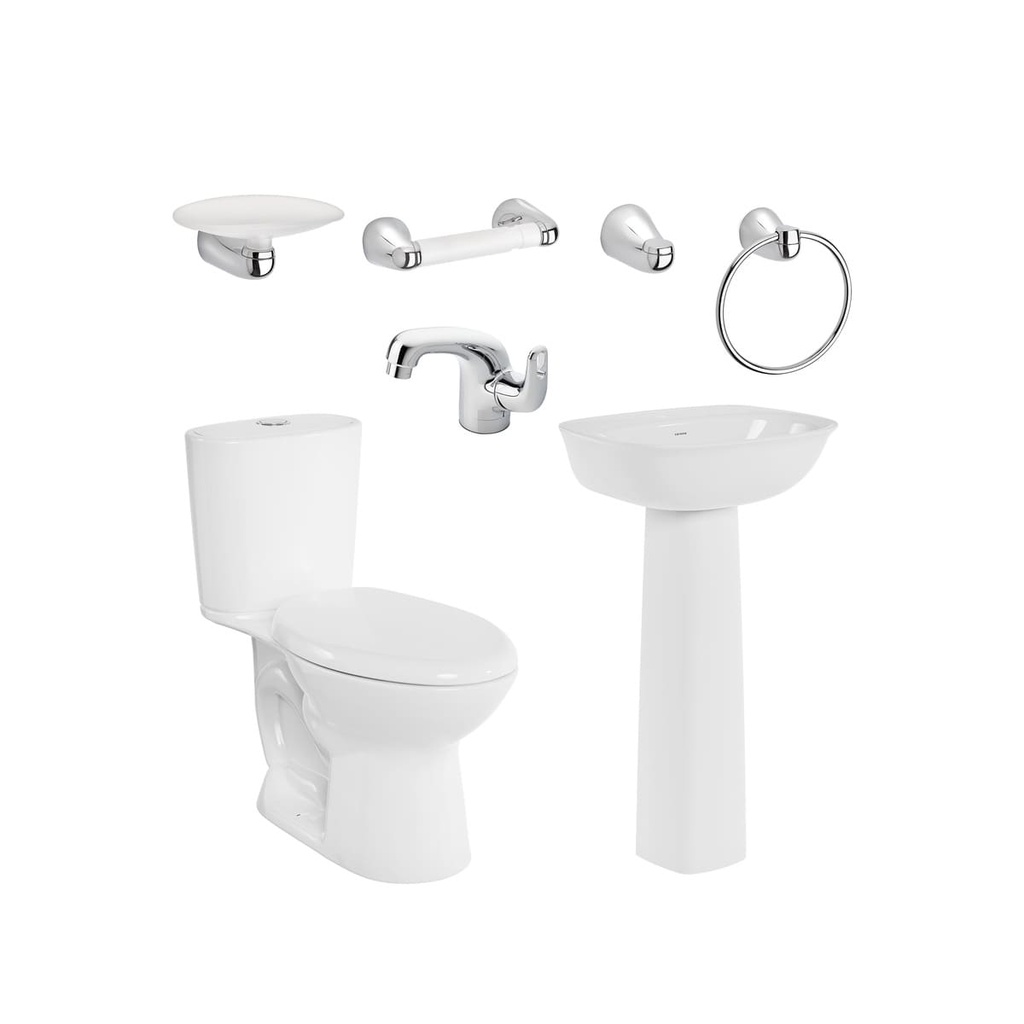 [PCP024] COMBO SANITARIO ALUVIA  PLUS ALONGADO CON PEDESTAL BLANCO CORONA