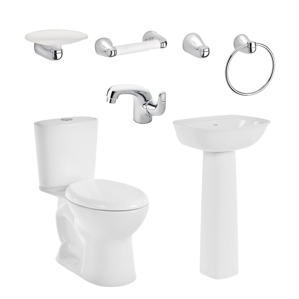[PCP026] COMBO SANITARIO ALUVIA PLUS REDONDO CON PEDESTAL BLANCO CORONA