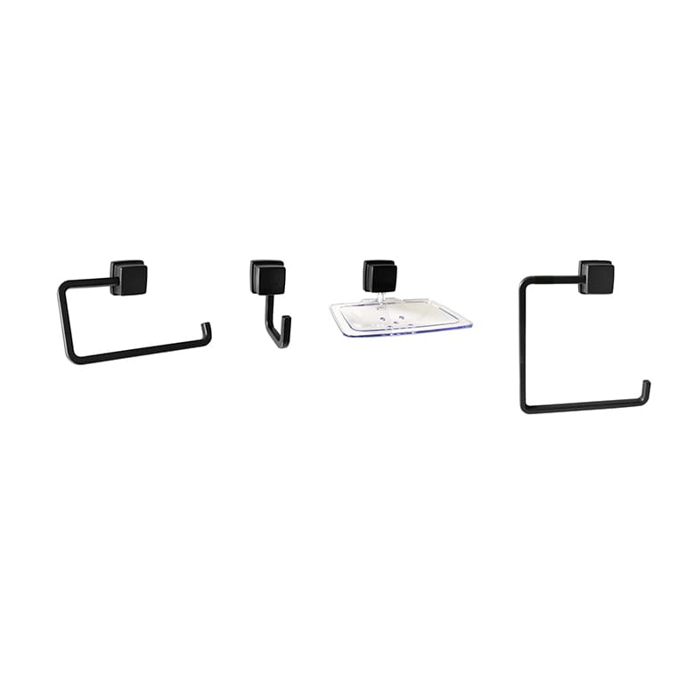 [GA4009] ACCESORIOS DE BAÑO SQUADRA NEGRO 4PIEZAS DECOR.