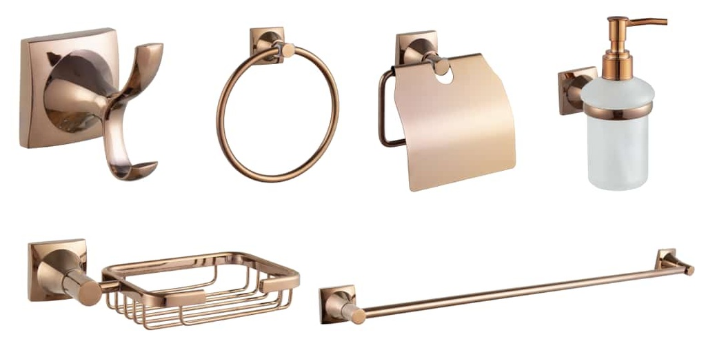 [GA6027] ACCESORIOS DE BAÑO KISS ORO ROSA TU CASSA