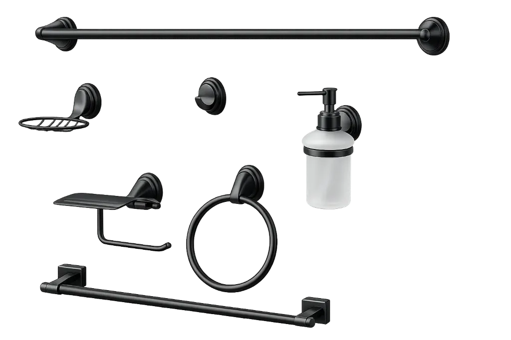 [GA6029] ACCESORIOS DE BAÑO MILAN NEGRO 6PIEZAS RE