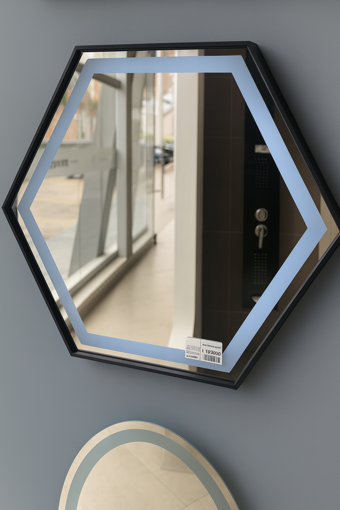 [MEI017] ESPEJO LED HEX. WASHINGTON MARCO NEGRO 70X60 RE