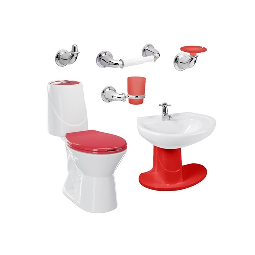 [PCP006] COMBO SANITARIO HAPPY CON SEMI PEDESTAL ROJO CORONA