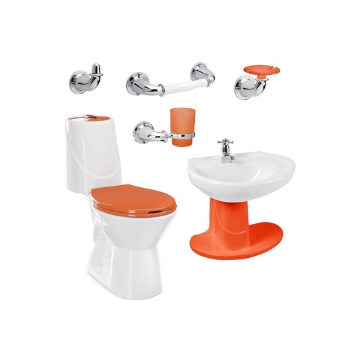 [PCP009] COMBO SANITARIO HAPPY CON SEMI PEDESTAL NARANJA CORONA