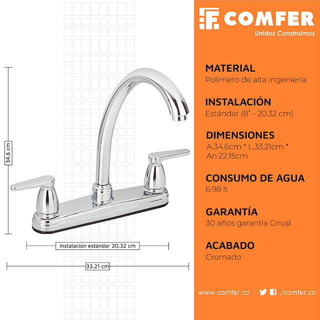 MEZCLADOR LAVAPLATOS NOGAL LT 8" CORONA