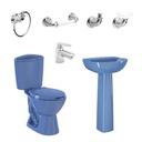 Combo completo de baño manantial pro redondo botón con pedestal azul