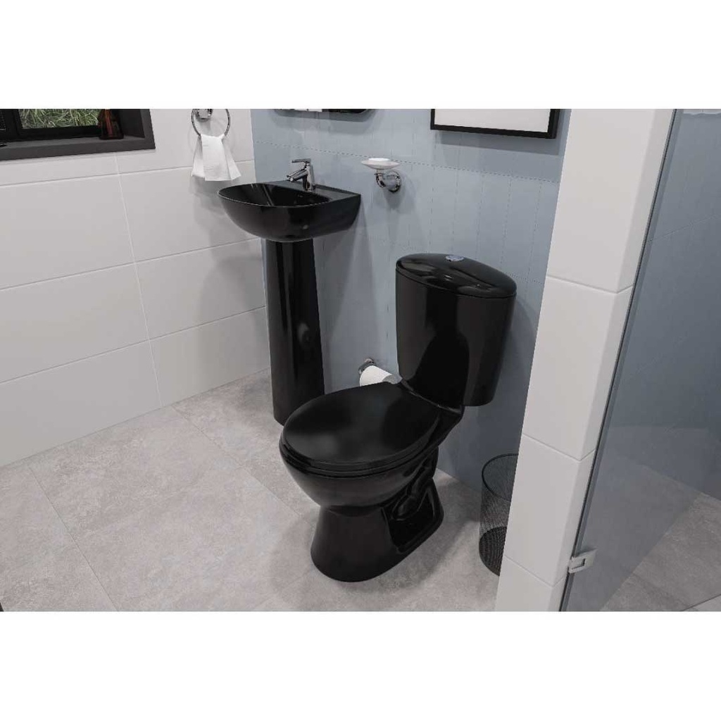 precio de juego de sanitarios completo combo manantial pro redondo botón con pedestal negro