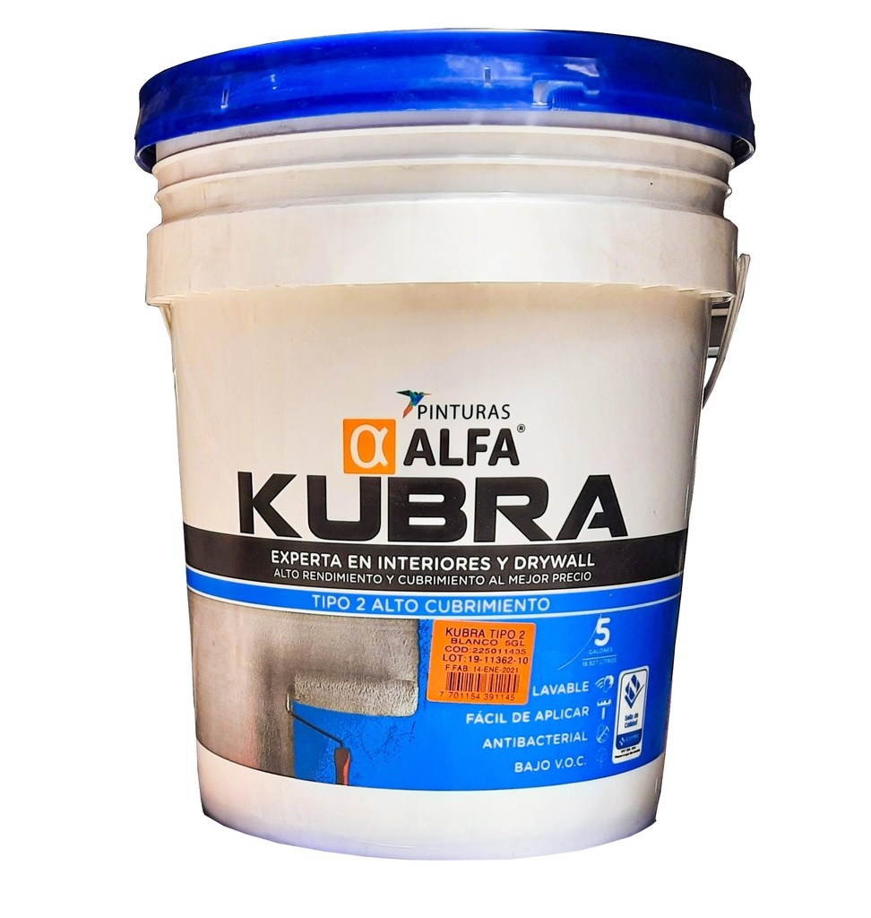 [AV2001] VINILO KUBRA T2 BLANCO CUÑETE ALFA