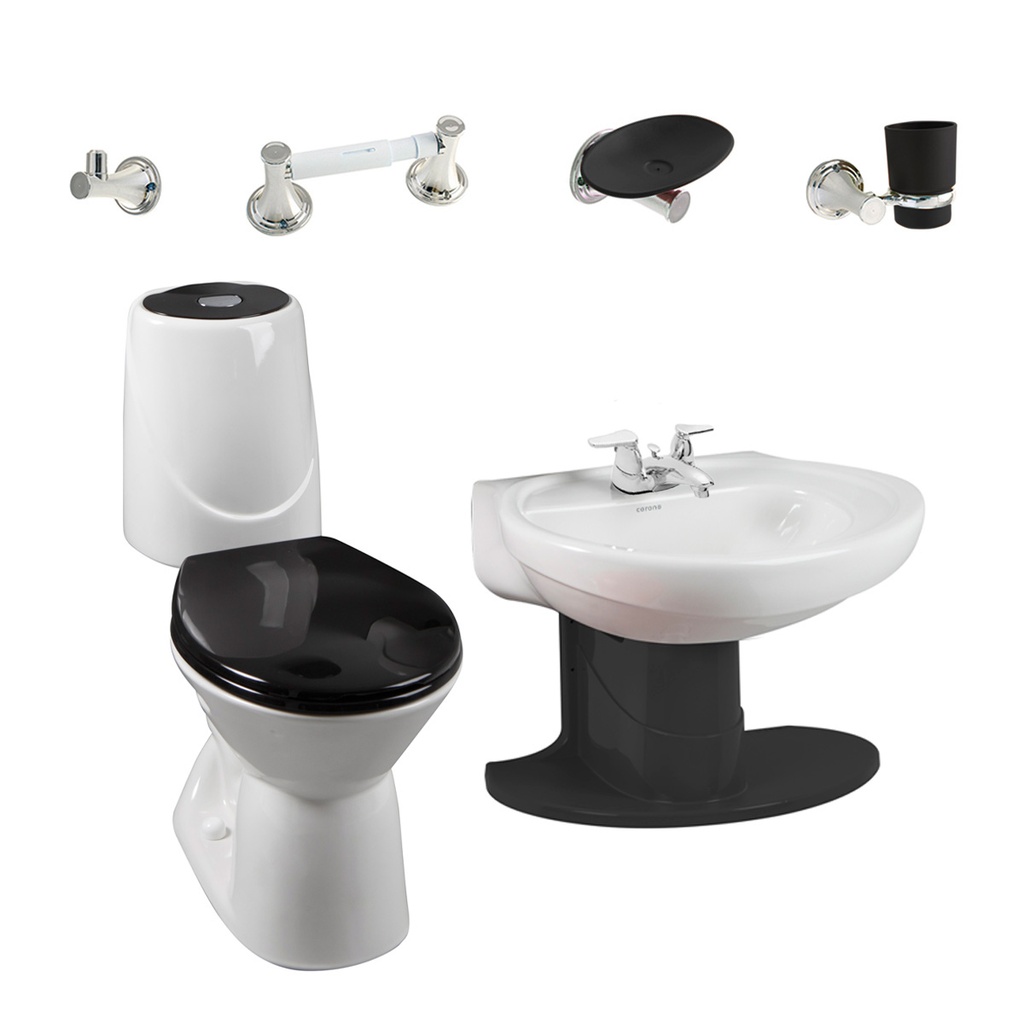 [PCP005] COMBO SANITARIO HAPPY II 4.8 CON SEMI PEDESTAL NEGRO CORONA
