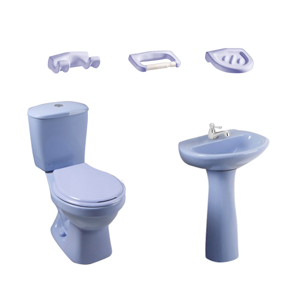 COMBO SANITARIO LAGUNA CON PEDESTAL AZUL CLARO CONP. CORONA