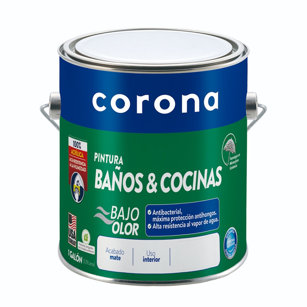 [AV1006] ​PINTURA BAÑOS Y COCINAS BLANCO 1/4 GL CORONA