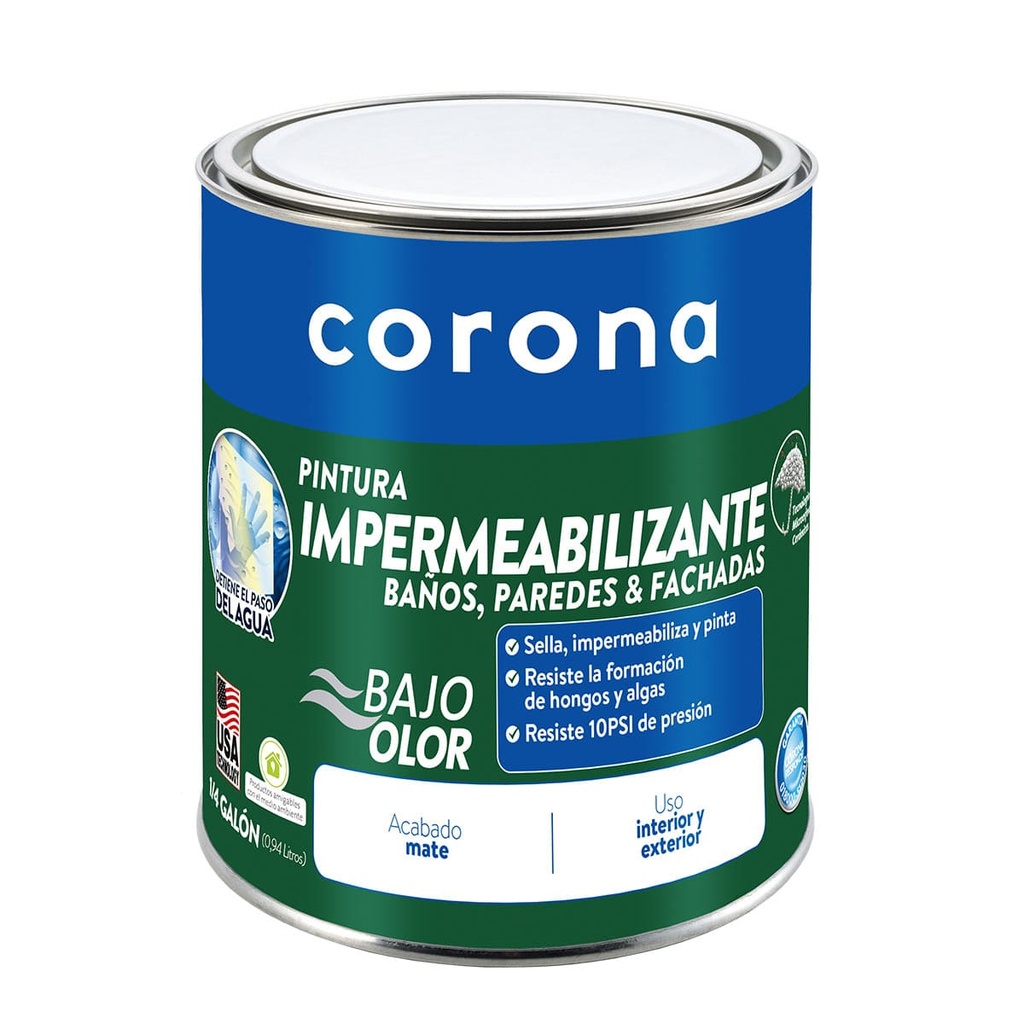 PINTURA IMPERMEABILIZANTE BLANCO 1/4 GL CORONA