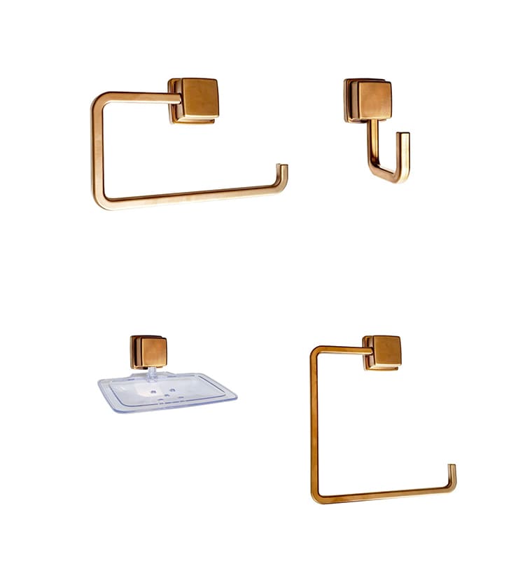 ACCESORIOS DE BAÑO SQUADRA-BR ORO ROSA 4PIEZAS DECOR.
