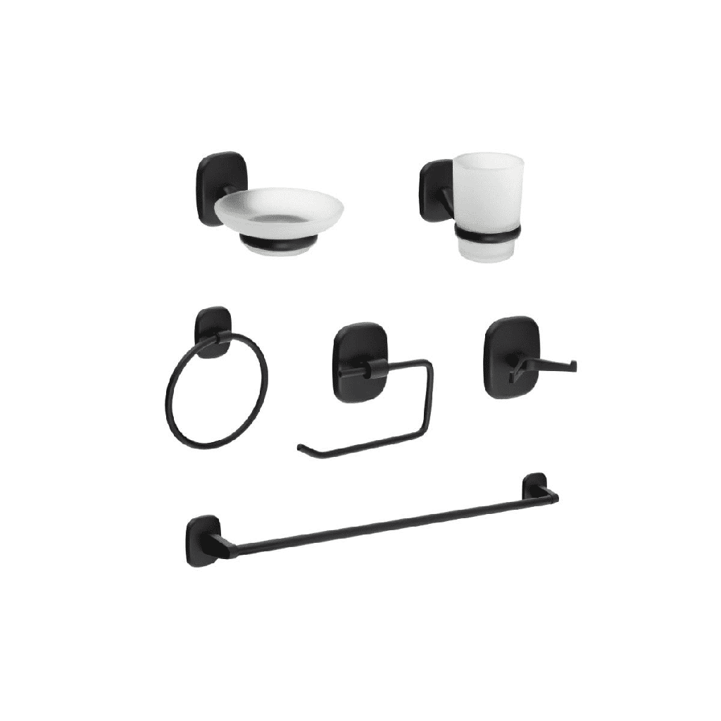 ACCESORIOS DE BAÑO GRETA MATEBLACK 6 PIEZAS CORONA
