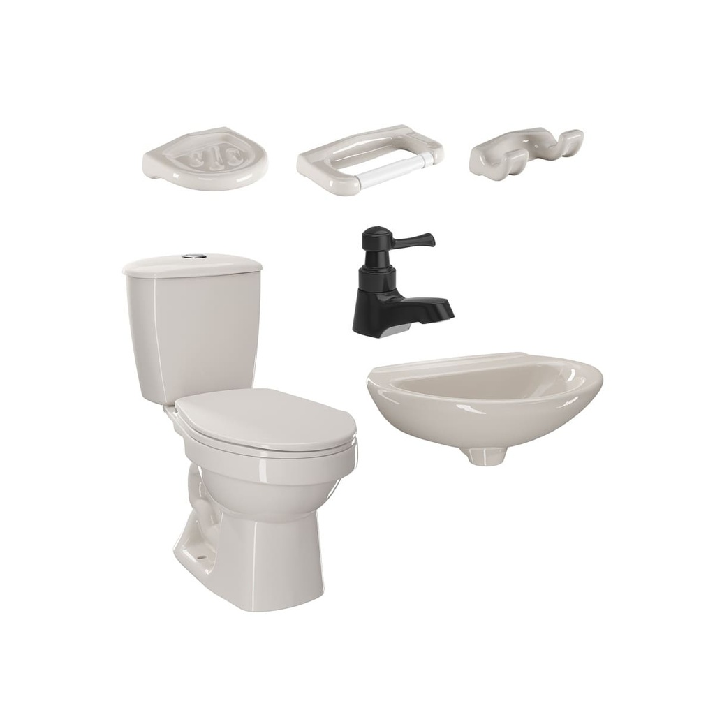 [PCS026] COMBO SANITARIO LAGUNA BEIGE GRIF. NEGRA CORONA