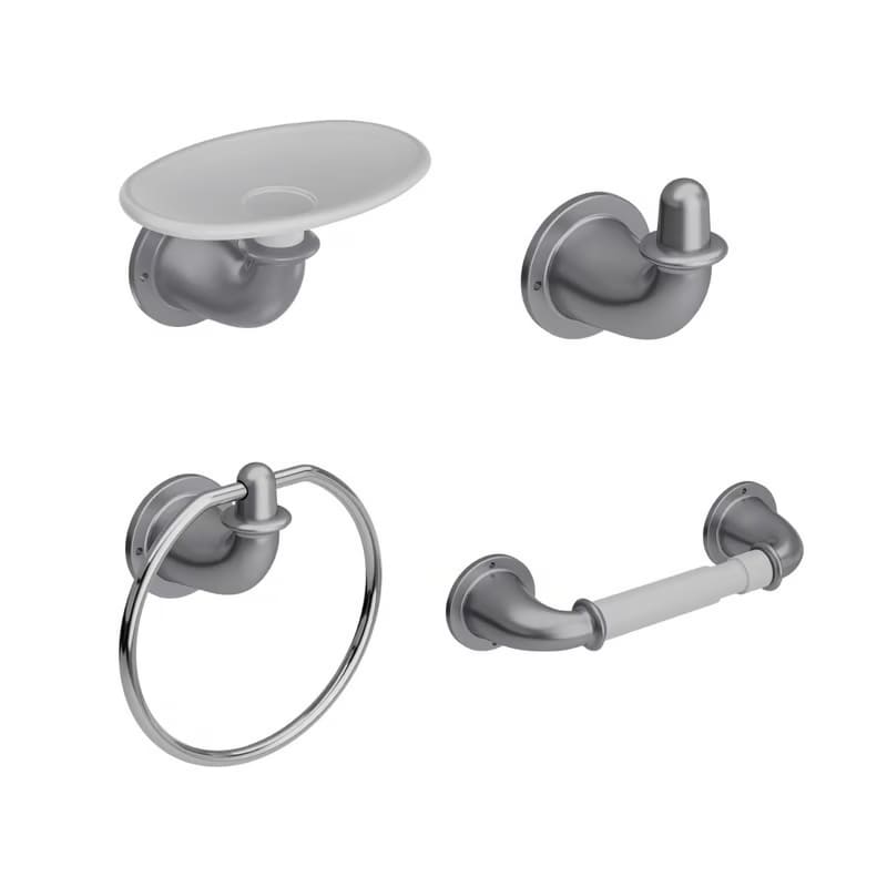 ACCESORIOS DE BAÑO VALENCIA GRIS 4PIEZAS CORONA