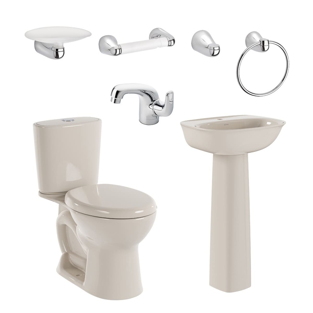 COMBO SANITARIO ALUVIA REDONDO CON PEDESTAL BONE CORONA