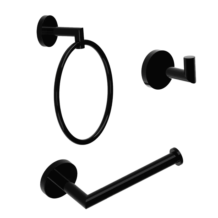 [GA3005] ACCESORIOS DE BAÑO BARCELONA MATEBLACK 3PIEZAS CORONA