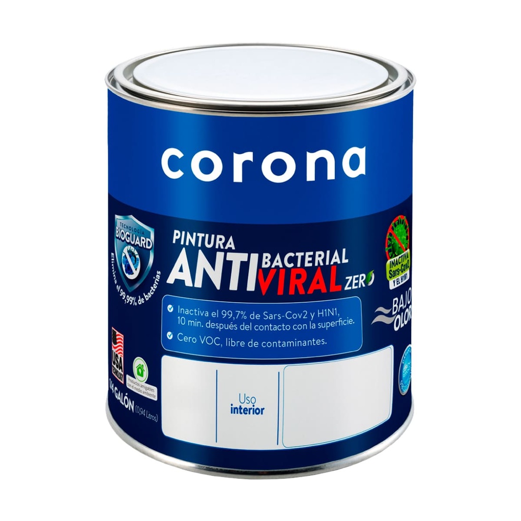 PINTURA ANTIBACTERIAL BLANCO 1/4 GALON CORONA