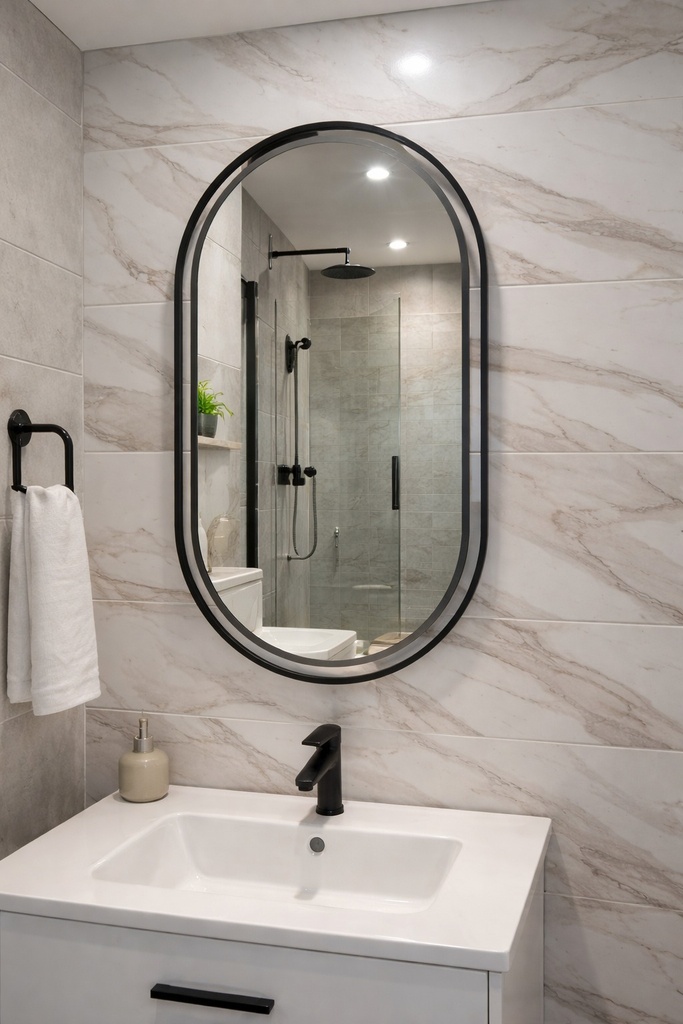 ESPEJO LED OVA. SAMACA MARCO NEGRO 100X55 RE