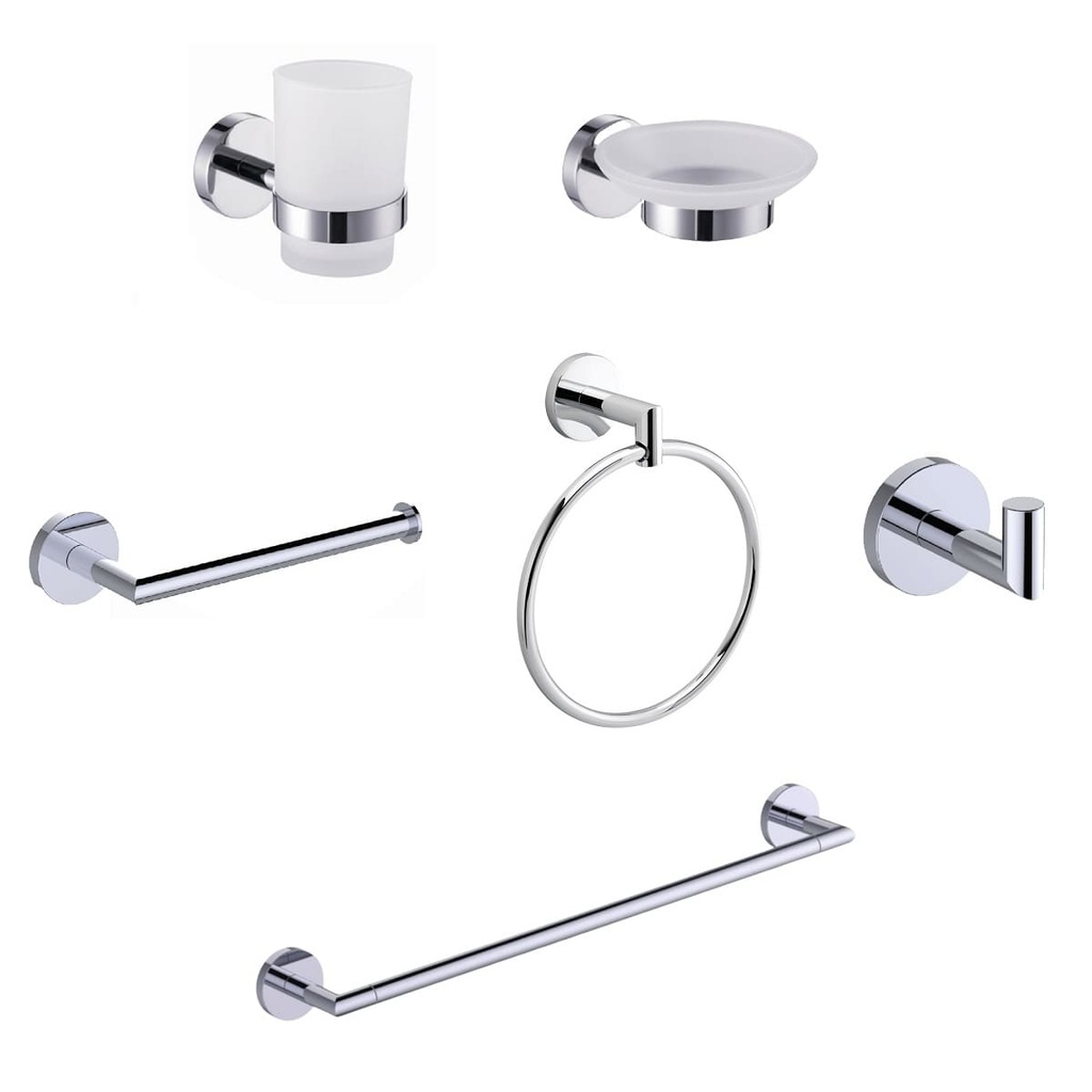 [GA6033] ACCESORIOS DE BAÑO BARCELONA CROMO 6PIEZAS CORONA