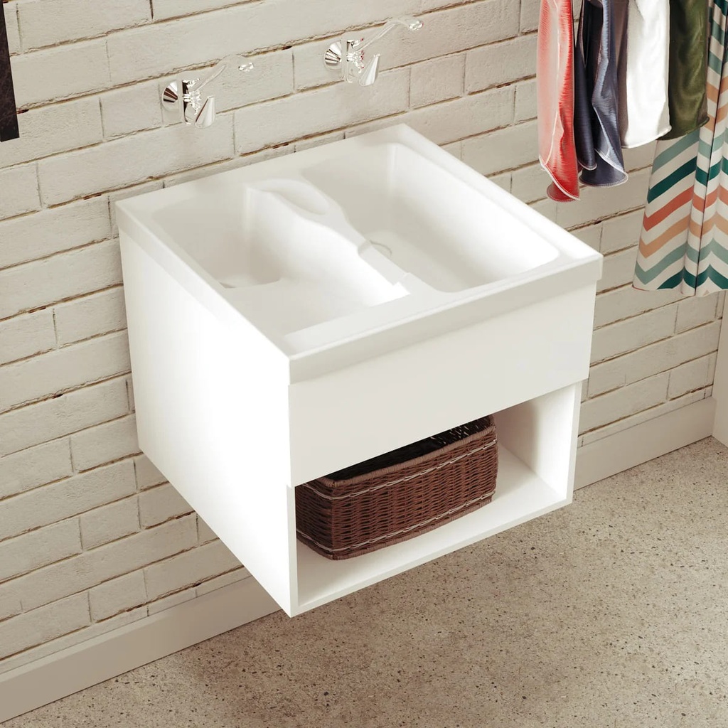 [MLM022] COMBO MUEBLE LAVADERO EL KUB BLANCO 60X60 RH CC Y FLAUTA FIRPLAK