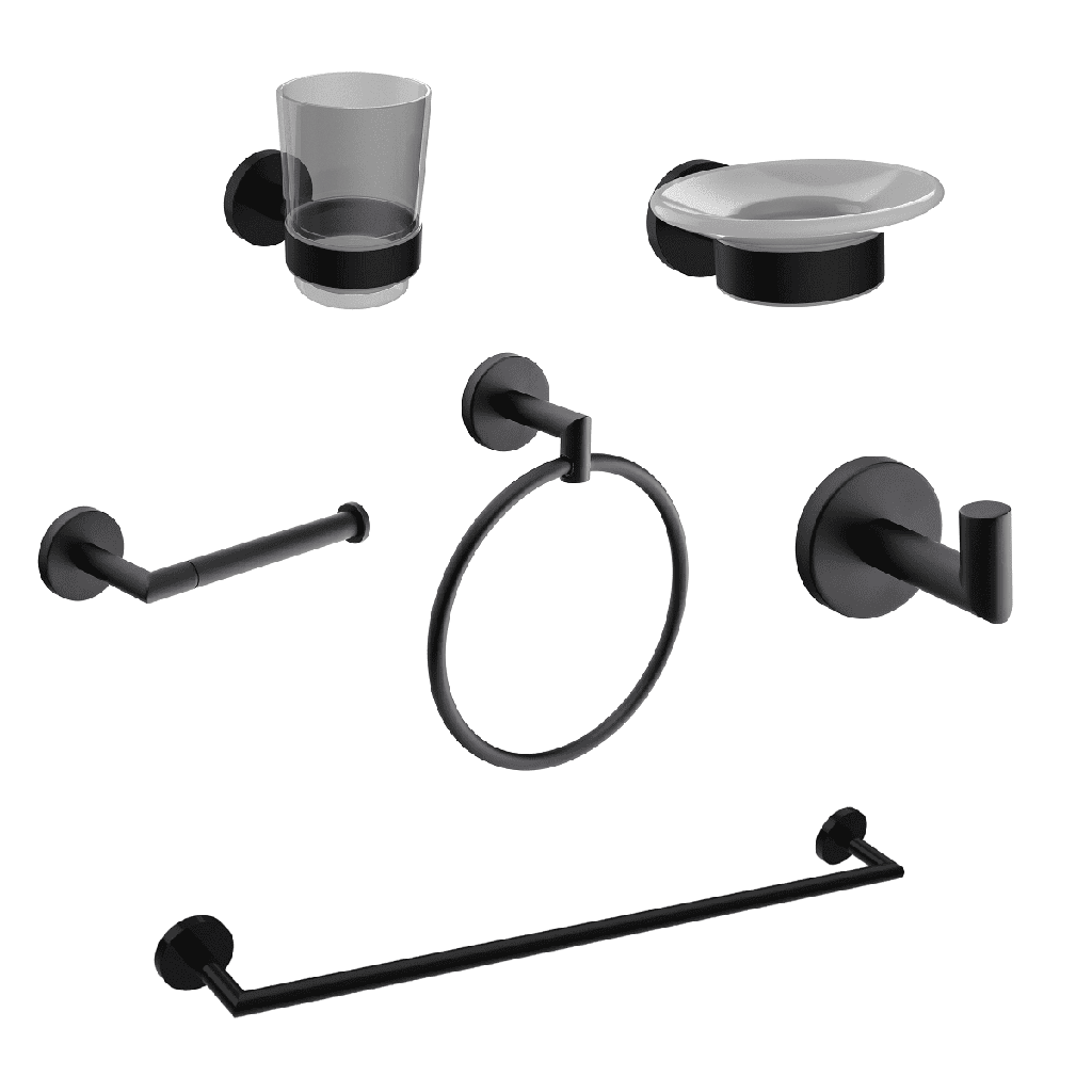 ACCESORIOS DE BAÑO BARCELONA MATEBLACK 6PIEZAS CORONA