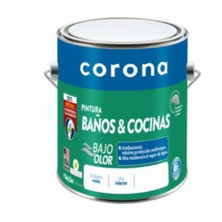 [AV1007] ​PINTURA BAÑOS Y COCINAS BLANCO 1GAL CORONA
