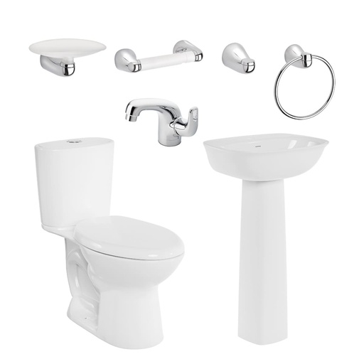 [PCP024] COMBO SANITARIO ALUVIA ALONGADO CON PEDESTAL BLANCO CORONA