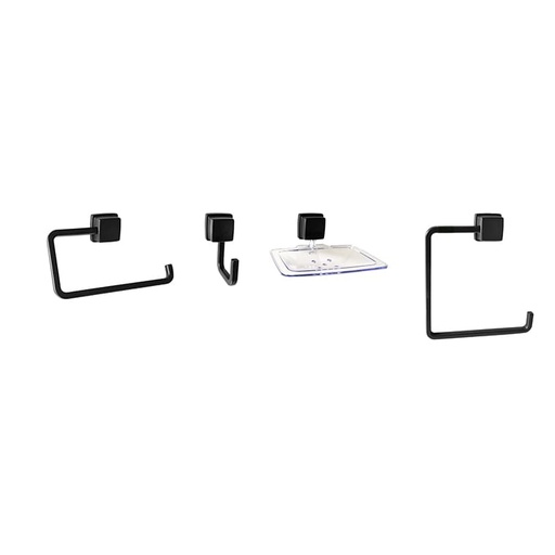 [GA4009] ACCESORIOS DE BAÑO SQUADRA NEGRO 4PIEZAS DECOR.
