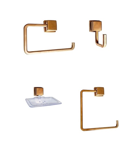[GA4010] ACCESORIOS DE BAÑO SQUADRA-BR ORO ROSA 4PIEZAS DECOR.
