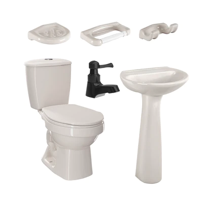 [PCP027] COMBO SANITARIO LAGUNA CON PEDESTAL BEIGE GRIF. NEGRA CORONA