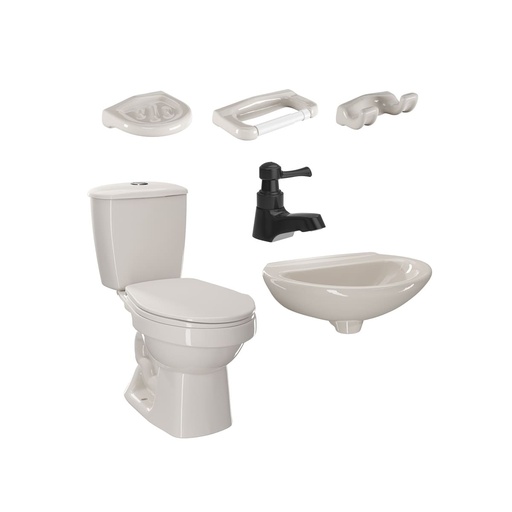 [PCS026] COMBO SANITARIO LAGUNA BEIGE GRIF. NEGRA CORONA