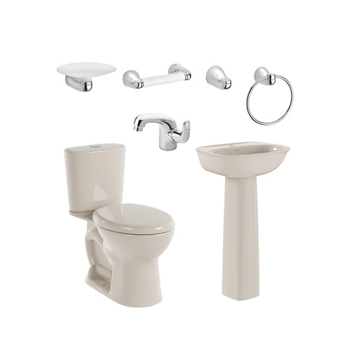 [PCP030] COMBO SANITARIO ALUVIA PLUS REDONDO CON PEDESTAL BONE CORONA